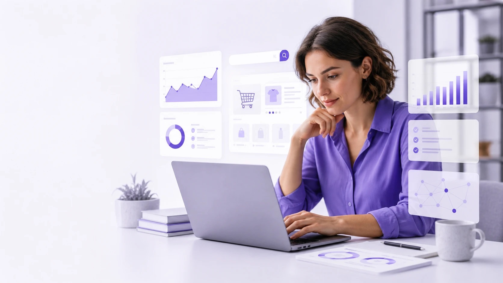 Editorial visualization of AI SEO software for ecommerce